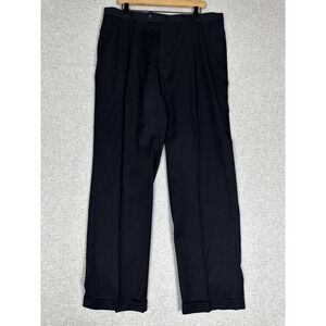Austin Reed‎ Signature Pants Mens 38x32 Navy 100% Wool Pleated Dress Trousers